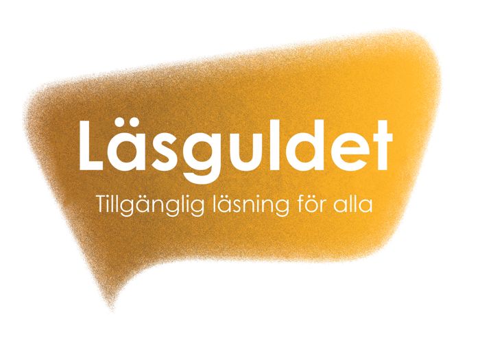 Det står Läsguldet Tillgänglig läsning för alla med vit text, på på bakgrund i guld.guld