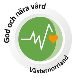 Hjärtfrekvens i mitten och texten God och nära vård ovanför och Västernorrland under.