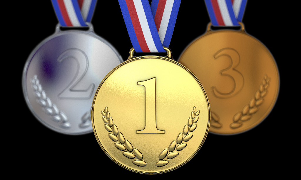 Medaljer i olika valörer, guld, silver och brons