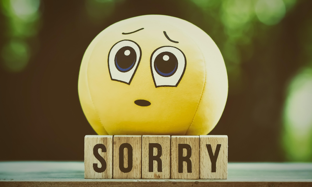 Ledsen smiley med texten sorry under.